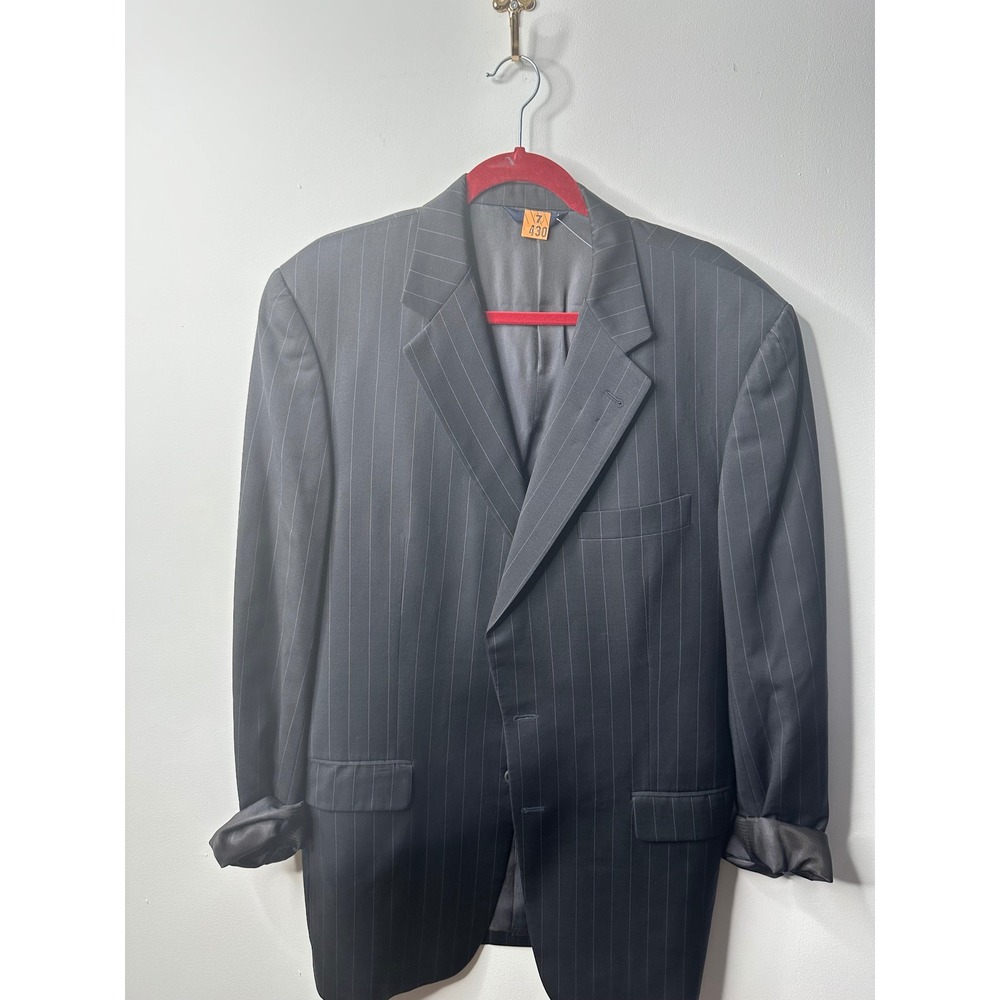 Mens Black Pinstripe Blazer Single Breasted Notch Lapel Suit Jacket